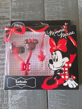 Disney Minnie Mouse Wired Earbuds, Ages 6+, Red w/ White Polka Dot Wire Ear Buds